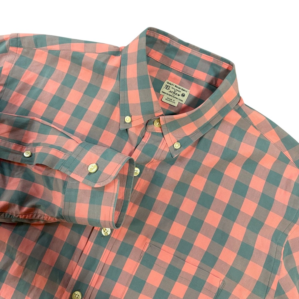 J.Crew Mens‎ Tailored Button Down Shirt Pink Grey Buffalo Check Cotton Size M